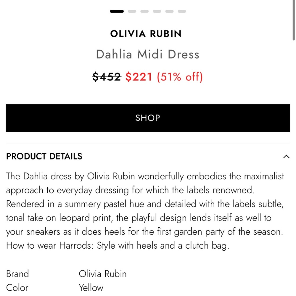 Olivia Rubin Dahlia Midi Dress Yellow Long Sleeve Button - Picture 9 of 16